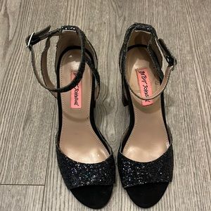 Betsey Johnson black glitter heels size 7